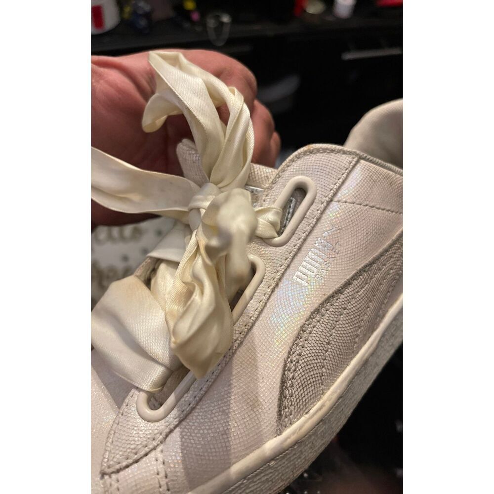 Puma Basket Heart Night Sky white sparkle satin laces sneakers size 8.5  8 1/2 - Picture 9 of 10